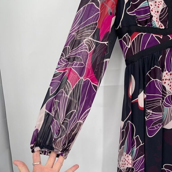 Anthropologie Let Me Be Multicolor Lined V-Neck Floral Midi Dress Size Small - Picture 6 of 13